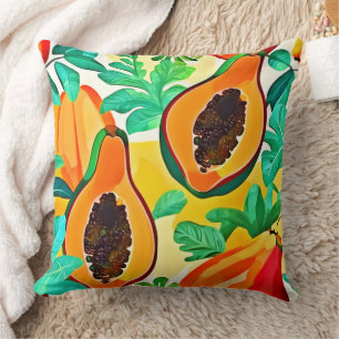 Tropical Papaya Pop Art Throw Pillow