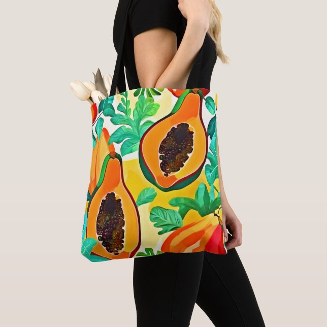 Tropical Papaya Pop Art Tote Bag (Close Up)