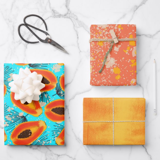 Tropical Papaya Wrapping Paper Sheet (Front)