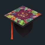 Tropical Paradise-1 & gold wreath, Name and School Graduation Cap Topper<br><div class="desc">Standout at your graduation with this gorgeous grad cap topper. Beautiful tropical images surround a gold, victory, graduation wreath - plus your name and the name of your school. All text is easily changed with the template. Selecting “Personalize this design” offers you several edit options to easily change the text...</div>
