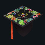 Tropical Paradise-1 & gold wreath, Name and School Graduation Cap Topper<br><div class="desc">Standout at your graduation with this gorgeous grad cap topper. Beautiful tropical images surround a gold, victory, graduation wreath - plus your name and the name of your school. All text is easily changed with the template. Selecting “Personalize this design” offers you several edit options to easily change the text...</div>