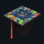 Tropical Paradise-1 & gold wreath, Name and School Graduation Cap Topper<br><div class="desc">Standout at your graduation with this gorgeous grad cap topper. Beautiful tropical images surround a gold, victory, graduation wreath - plus your name and the name of your school. All text is easily changed with the template. Selecting “Personalize this design” offers you several edit options to easily change the text...</div>