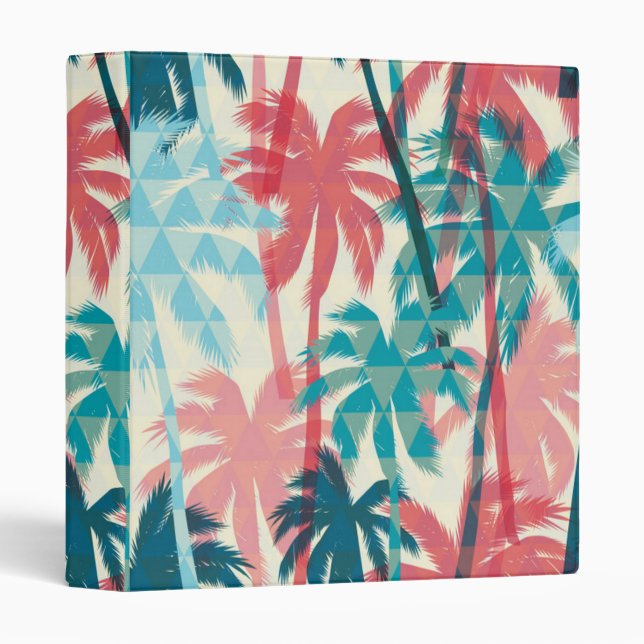 Tropical Paradise - Aqua, Blue, Pink Palm trees Binder (Front/Spine)