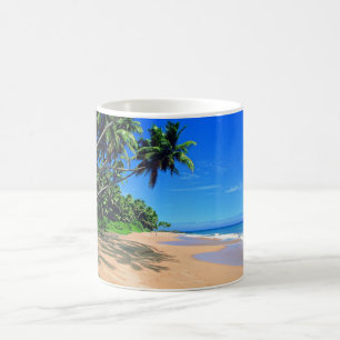 Tropical paradise beach and palmtrees mug