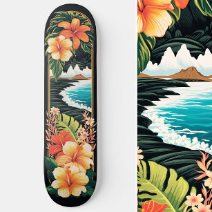 Tropical Paradise Beach & Flowers Art Skateboard