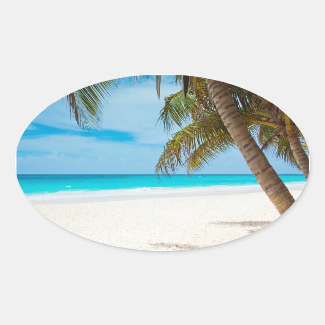 Tropical Paradise Beach Oval Sticker (Front)