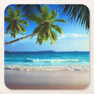 Tropical Paradise Beach Square Paper Coaster