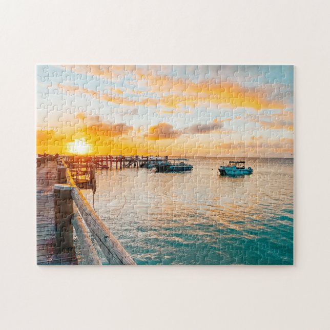 Tropical Paradise Beach Sunset Scene Jigsaw Puzzle (Horizontal)