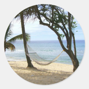 Tropical Paradise Beach Water Sand Sun Sky Palm Classic Round Sticker