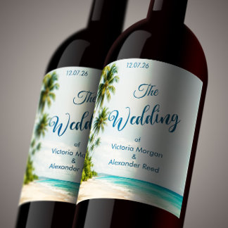 Tropical Paradise Beach Wedding  Wine Label