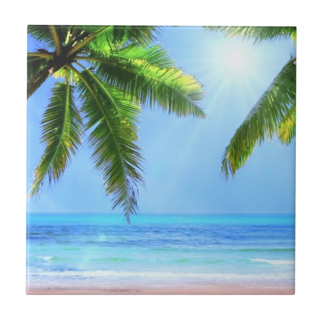 Tropical Paradise - Beautiful Beach, Palm Trees  Tile (Front)