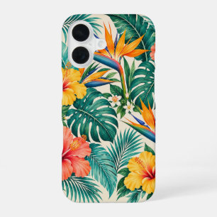 Tropical Paradise Botanical Floral Pattern iPhone 16 Case