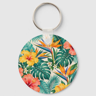 Tropical Paradise Botanical Floral Pattern Keychain