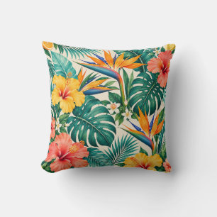 Tropical Paradise Botanical Floral Pattern Throw Pillow