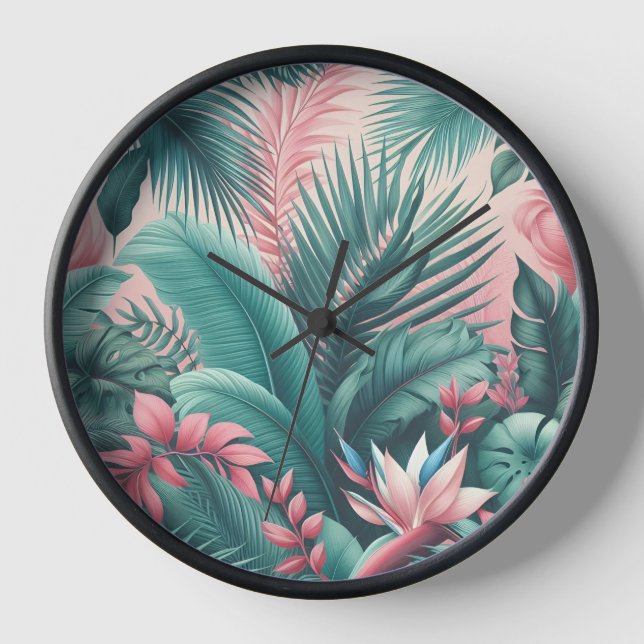 Tropical Paradise Botanical Pattern Clock (Front)