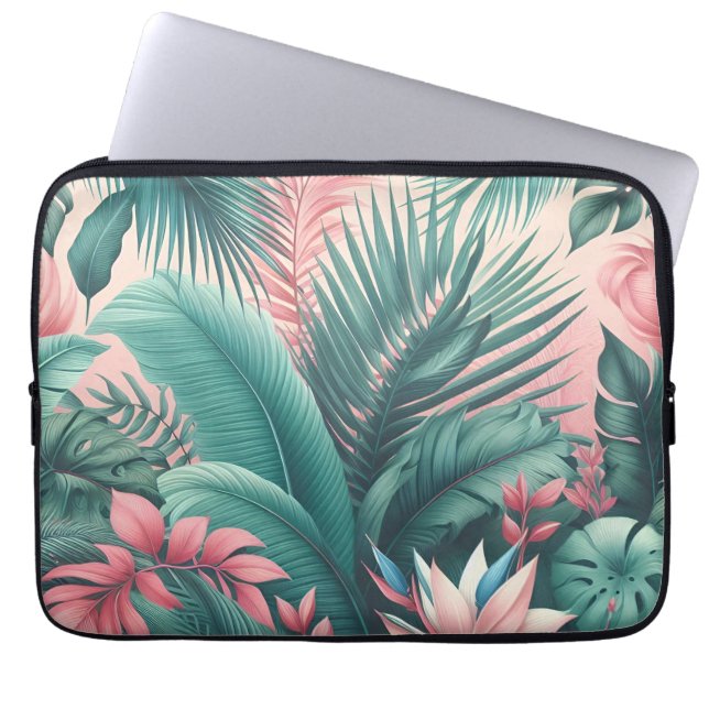 Tropical Paradise Botanical Pattern Laptop Sleeve (Front)
