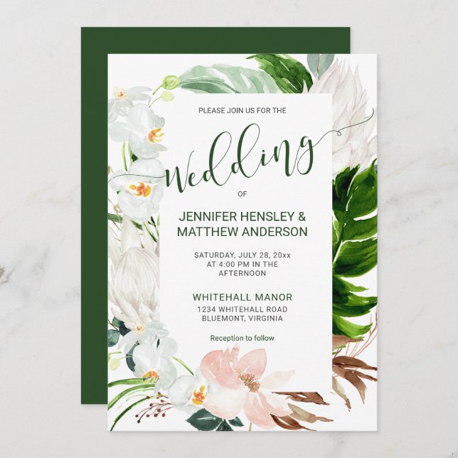 Tropical Paradise Calligraphy Wedding Invitation (Front/Back)