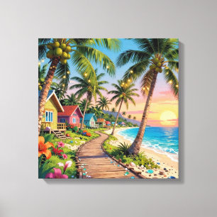 Tropical Paradise Coastal Seaside Cottage Ocean  Canvas Print