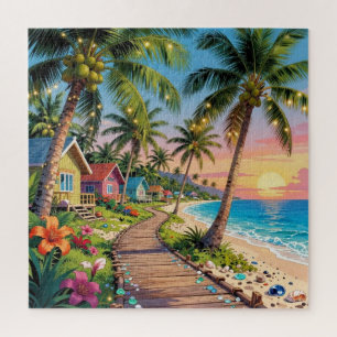 Tropical Paradise Coastal Seaside Cottage Ocean  Jigsaw Puzzle
