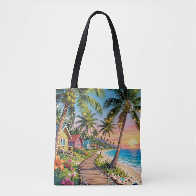 Tropical Paradise Coastal Seaside Cottage Ocean  Tote Bag (Front)