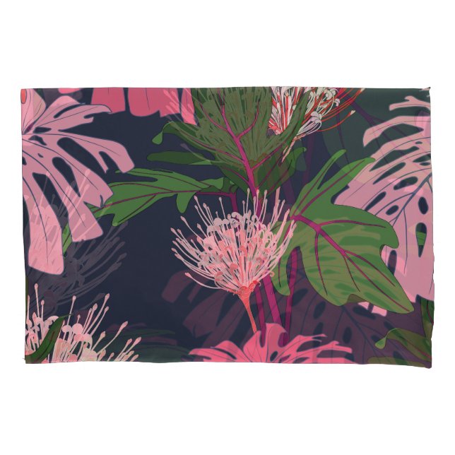 Tropical Paradise: Exotic Leaves and Flowers Pillowcase (Front)