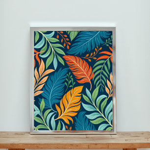 Tropical Paradise Feathers & Foliage Pattern Poster