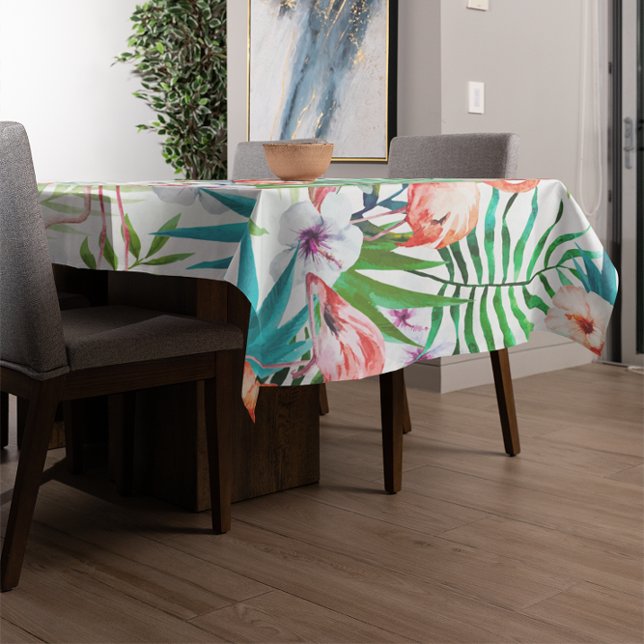 Tropical Paradise Flamingo Flowers Leaves Tablecloth (Creator Uploaded)