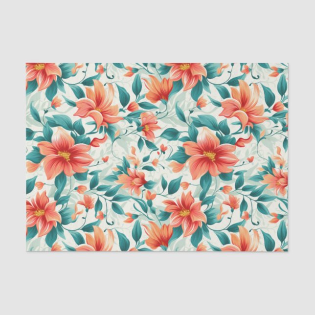 Tropical Paradise Floral Greenery Print Tissue Paper (Front)