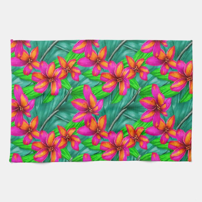 Tropical Paradise Floral Pattern Kitchen Towel (Horizontal)