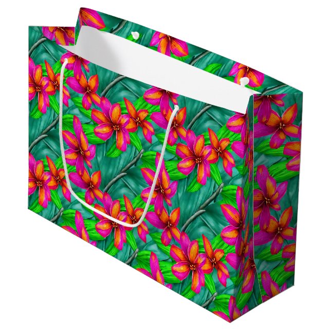 Tropical Paradise Floral Pattern Large Gift Bag (Front Angled)