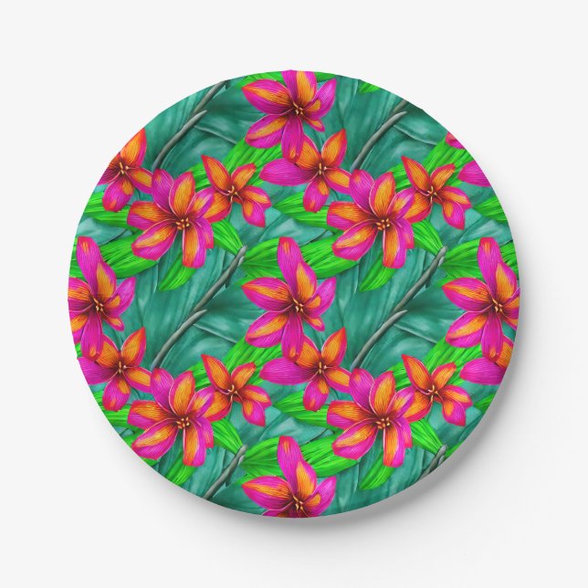 Tropical Paradise Floral Pattern Paper Plate (Front)