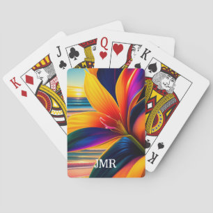 Tropical Paradise Flowers Monogram   Playing Cards