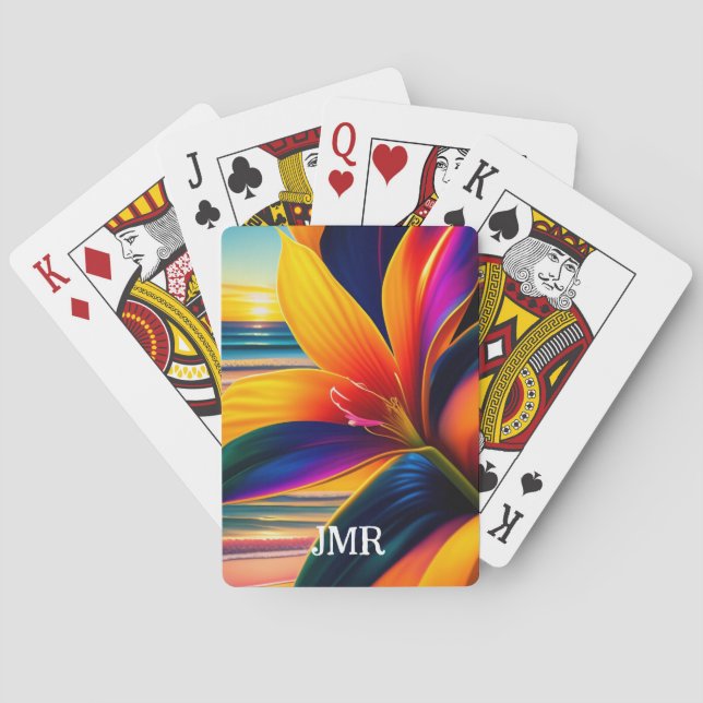 Tropical Paradise Flowers Monogram   Playing Cards (Back)