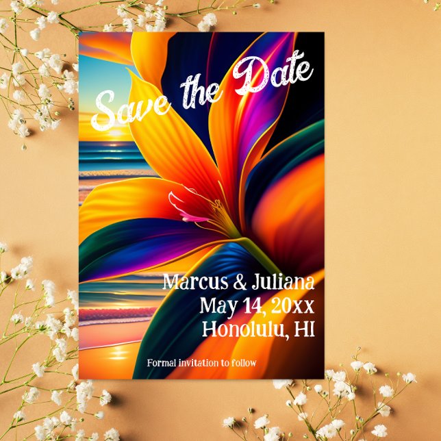 Tropical Paradise Flowers Save the Date Postcard (Creator Uploaded)