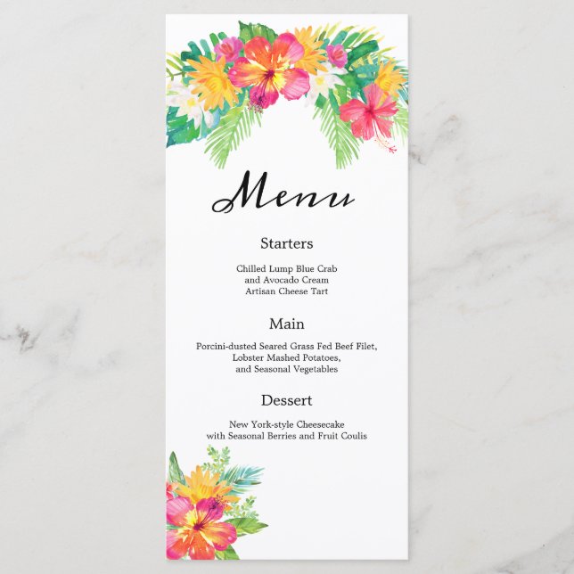 Tropical Paradise Foliage Wedding Reception menu (Front)