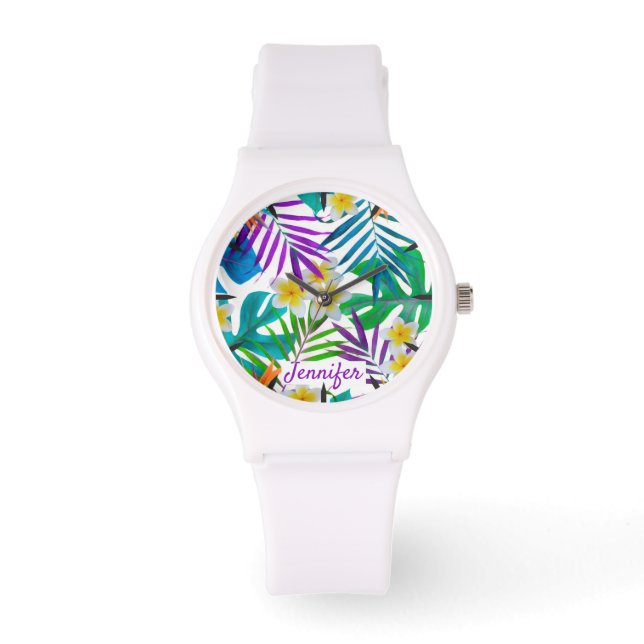 Tropical Paradise Garden Monogram Name Watch (Front)