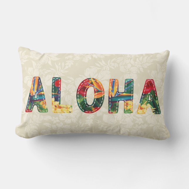 Tropical Paradise Hawaiian Faux Aloha Applique Lumbar Pillow (Front)