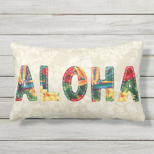 Tropical Paradise Hawaiian Faux Aloha Applique Lumbar Pillow