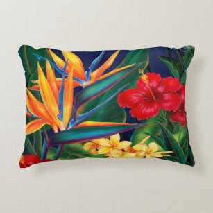 Tropical Paradise Hawaiian Floral Accent Pillow