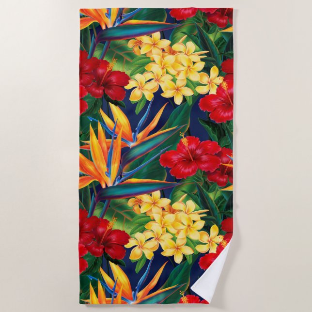 Tropical Paradise Hawaiian Floral Beach Towel (Front)