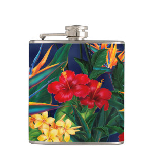 Tropical Paradise Hawaiian Floral Flask