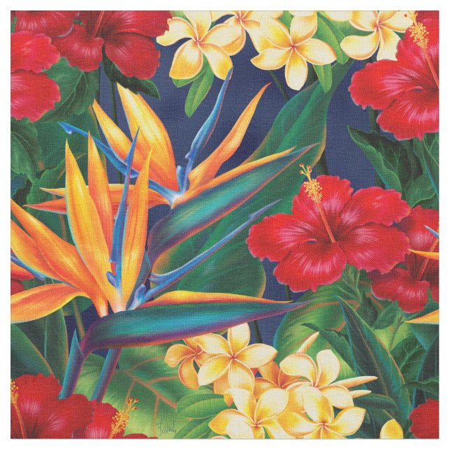 Tropical Paradise Hawaiian Floral (Small) Fabric (Close Up)
