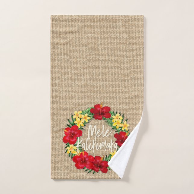 Tropical Paradise Hawaiian Holiday Wreath Burlap Hand Towel (Hand Towel)