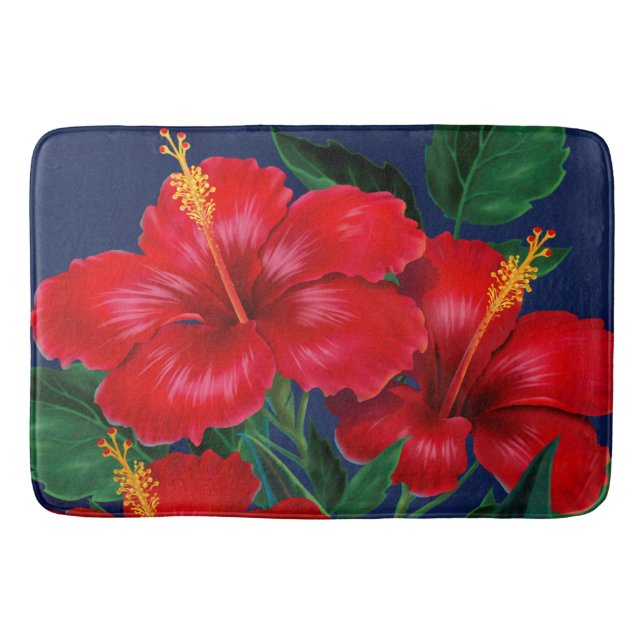 Tropical Paradise Hibiscus Hawaiian Bath Mat (Front)