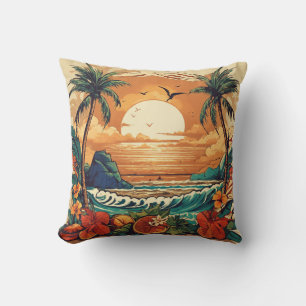 Tropical Paradise in Sailor Jerry Tattoo Art Style Throw Pillow