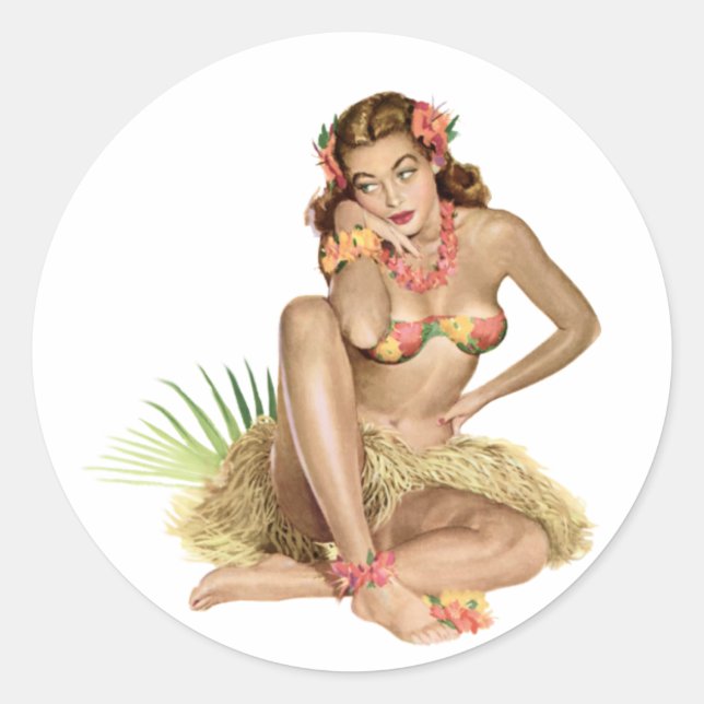 Tropical Paradise Island Girl Classic Round Sticker (Front)