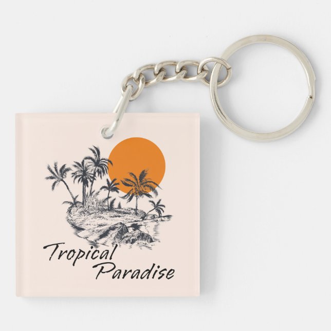 Tropical Paradise Island Keychain (Back)
