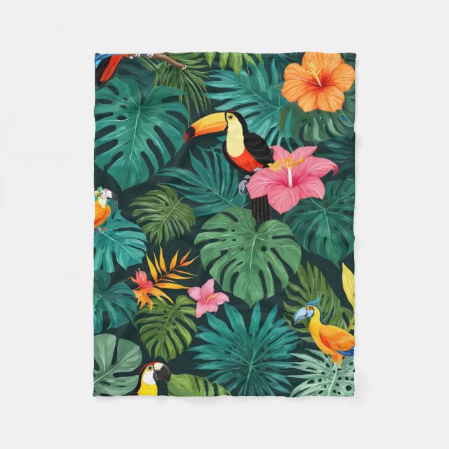 Tropical Paradise Jungle Pattern Fleece Blanket (Front)