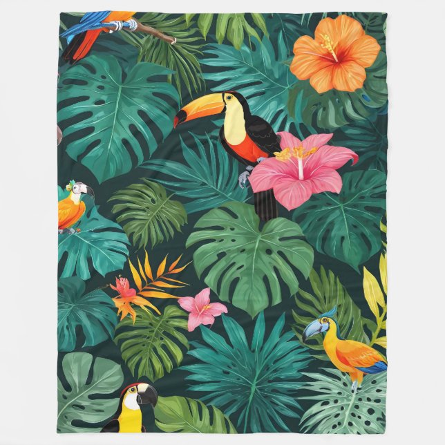 Tropical Paradise Jungle Pattern Fleece Blanket (Front)