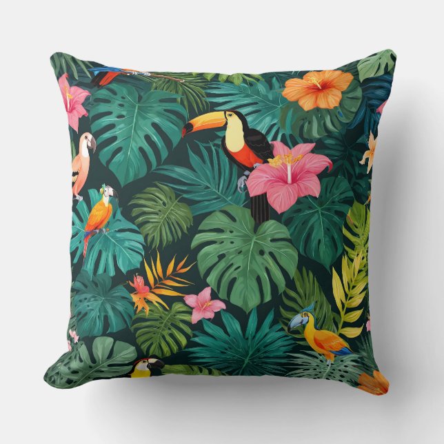 Tropical Paradise Jungle Pattern Throw Pillow (Front)